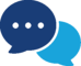 chat-icon Two overlapping speech bubbles, one dark blue with three dots and a light blue bubble behind, representing chat or conversation