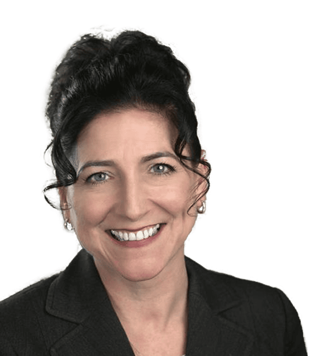 Professional head-and-shoulders portrait of a smiling woman with dark hair in a black blazer.
